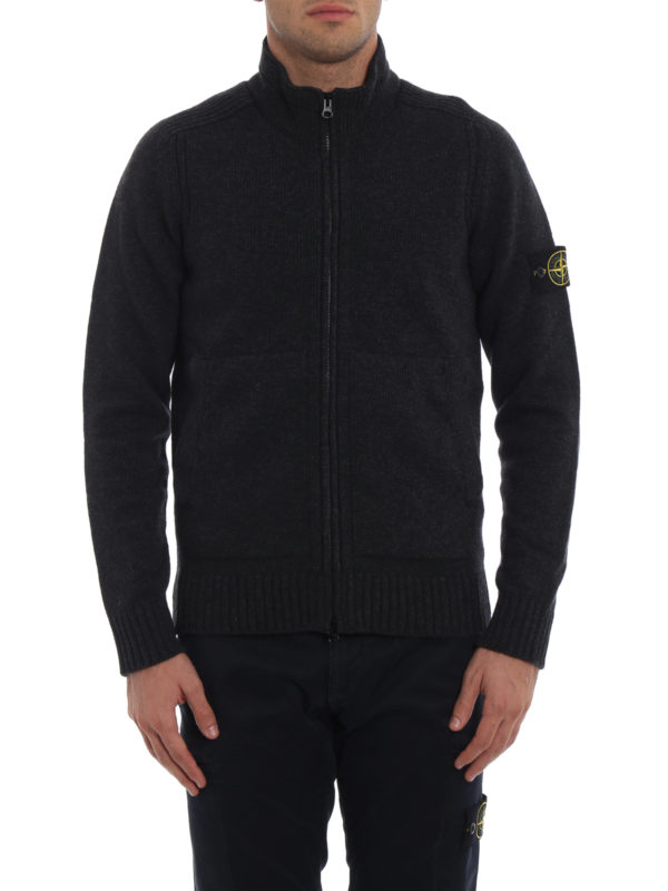 Wool felt trim charcoal zip cardigan 