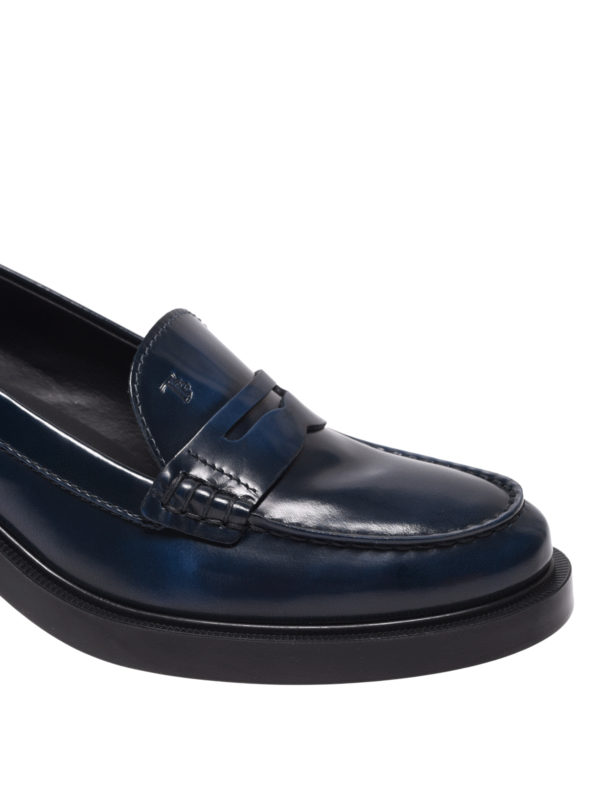 tods blue leather loafers