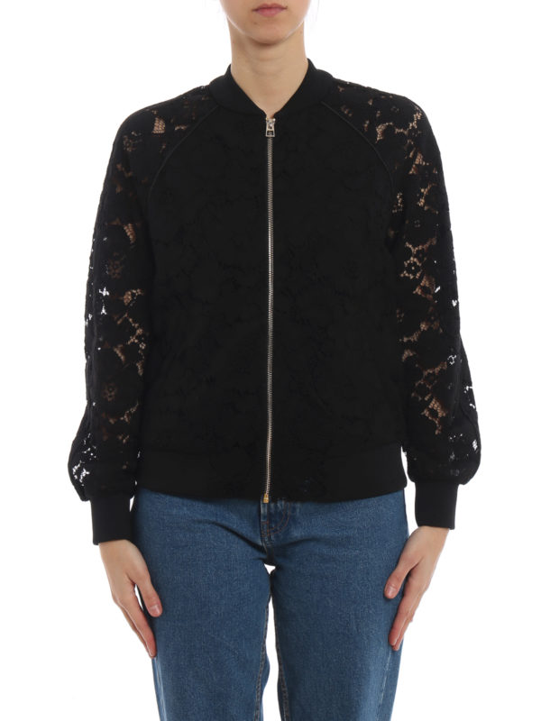 lace bomber jacket black