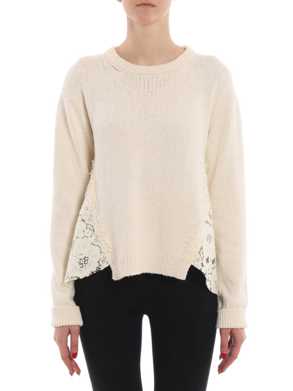 Cotton and lace asymmetric sweater 