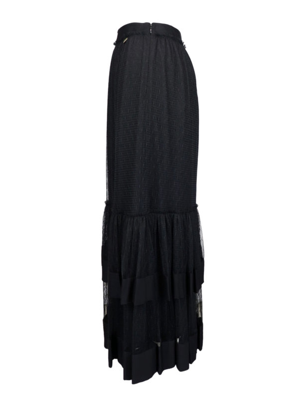 long black lace ruffle skirt
