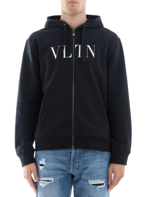 Sweatshirts & Sweaters Valentino - VLTN print black cotton hoodie ...