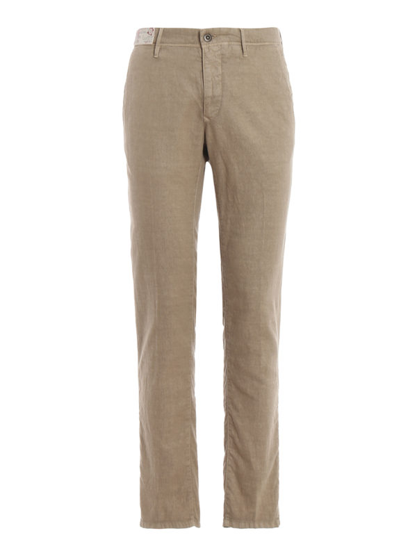 Slacks beige cotton and linen slim 