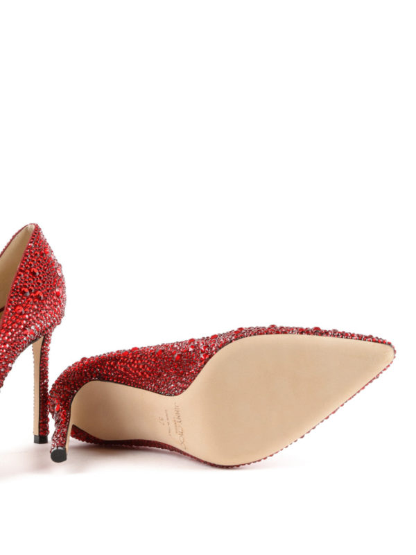 Romy red crystal pointy suede pumps 