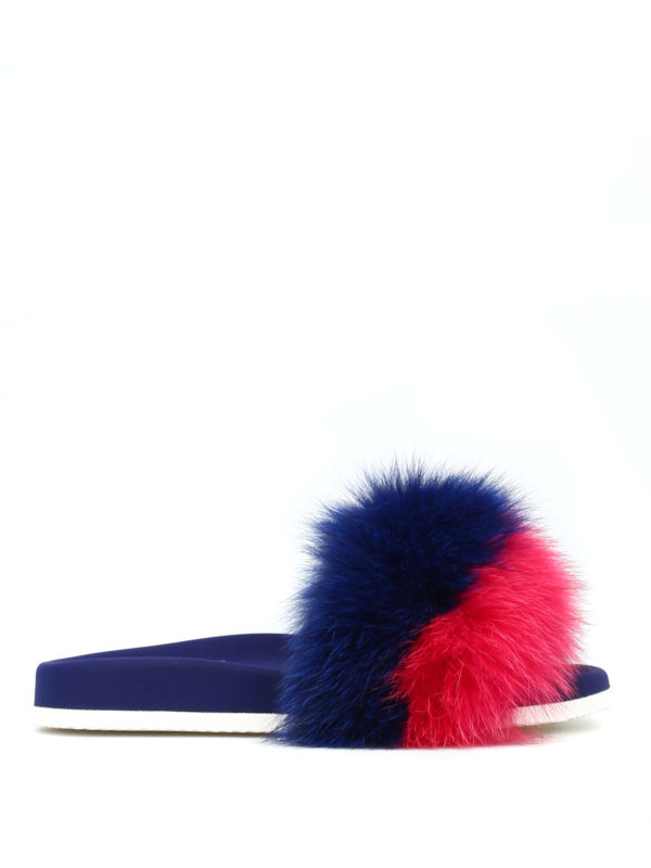 Bicolour fur slide sandals 