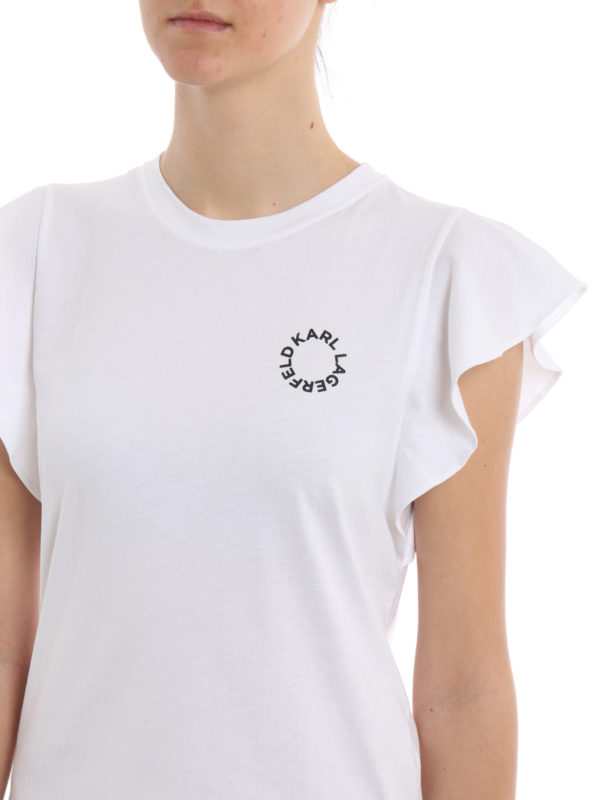 White cotton ruffle sleeve T-shirt 