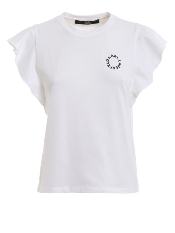 White cotton ruffle sleeve T-shirt 