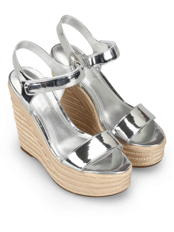 silver leather wedge sandals