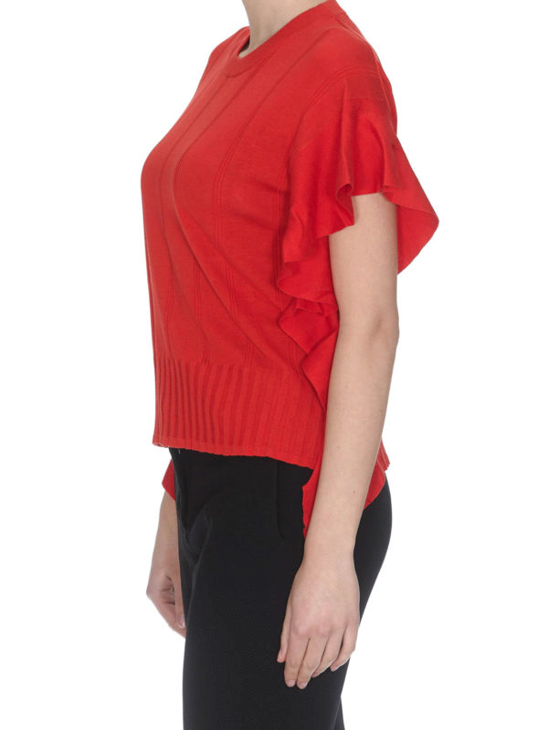 red ruffle sweater