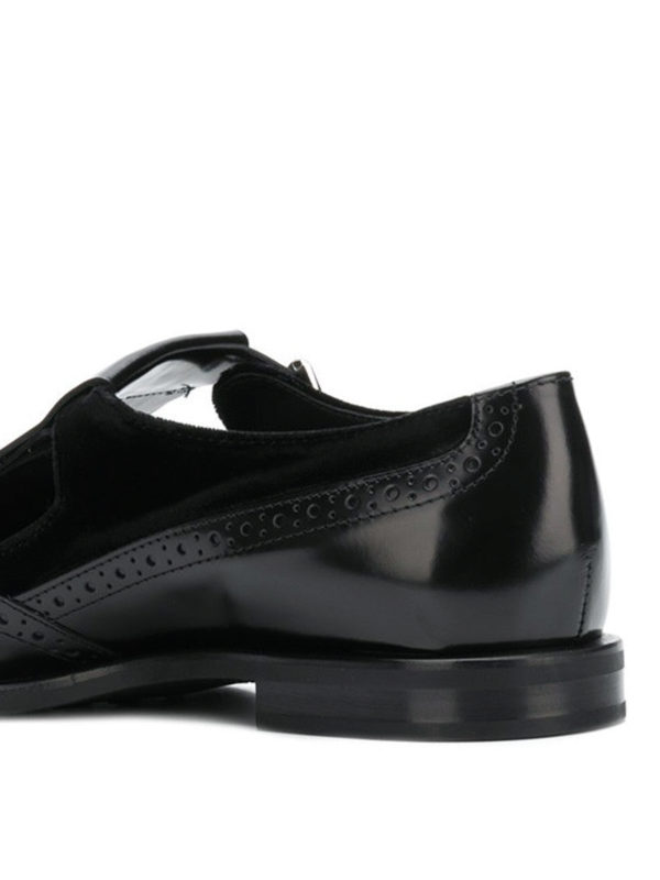 Leather and velvet brogue monk straps 