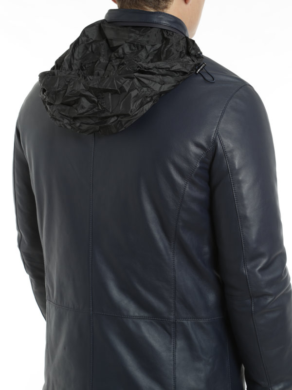 armani leather hooded jacket