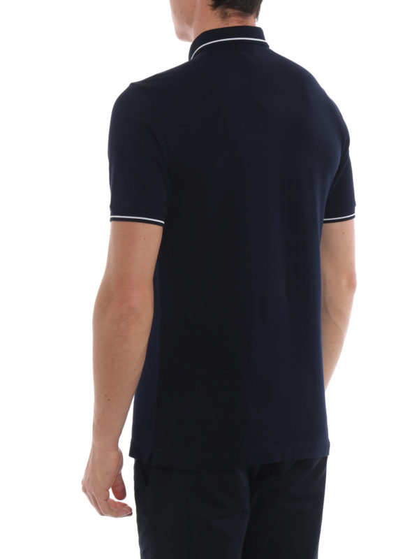 Logo embroidery blue pique polo shirt 