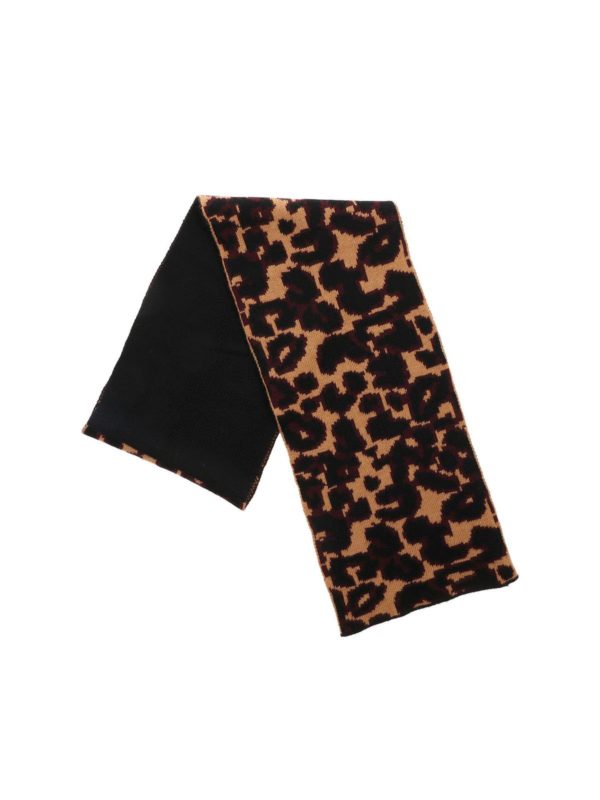 Scarves Lulu Guinness - Wild Cat scarf in black and animal print ...