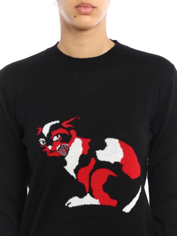 Cat intarsia crew neck sweater 
