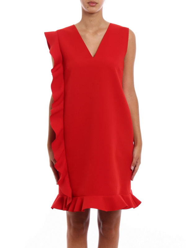 Frilled red heavy crepe dress 