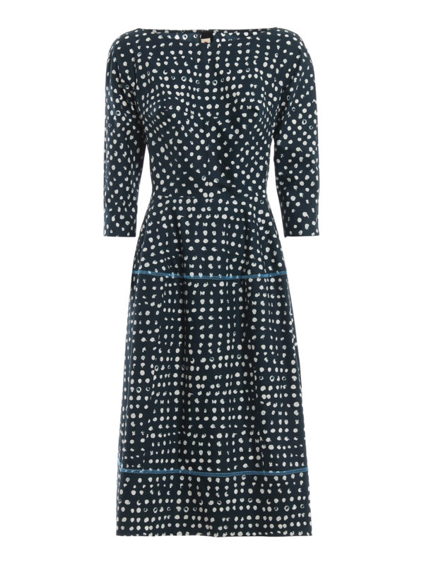 Knee length dresses Marni - Polka-dot dark blue cotton dress ...