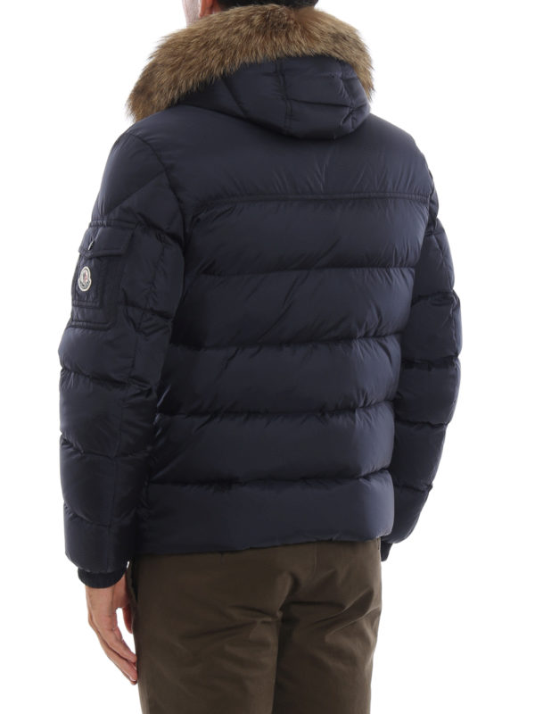 Padded jackets Moncler - Marque puffer jacket with fur trimmed hood ...