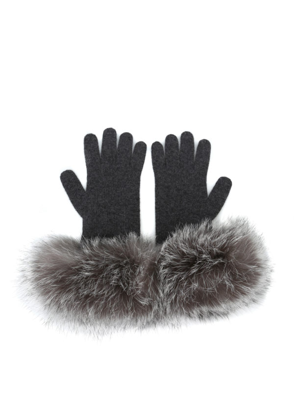 gray fur gloves