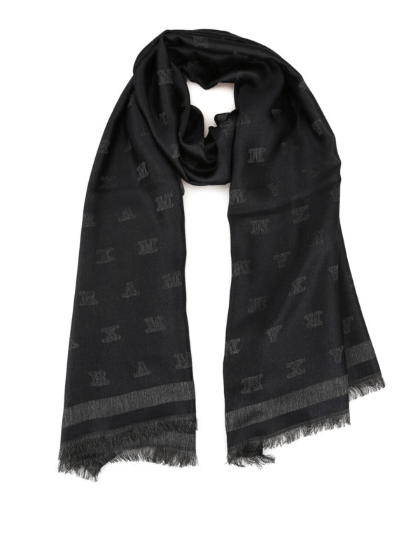 Max Mara - Magiaro black silk blend scarf - scarves - 45460197600006
