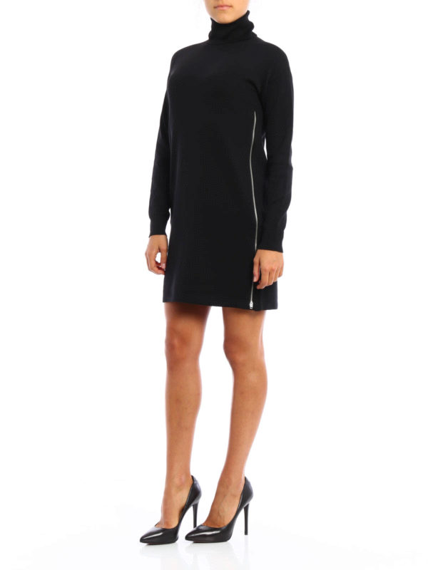 Maxi zip turtle neck knitted dress 
