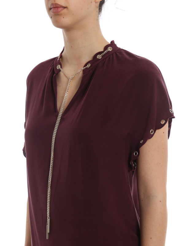 بلوز Michael Kors - Cordovan silk crepe blouse with chain - MU84LK996K596