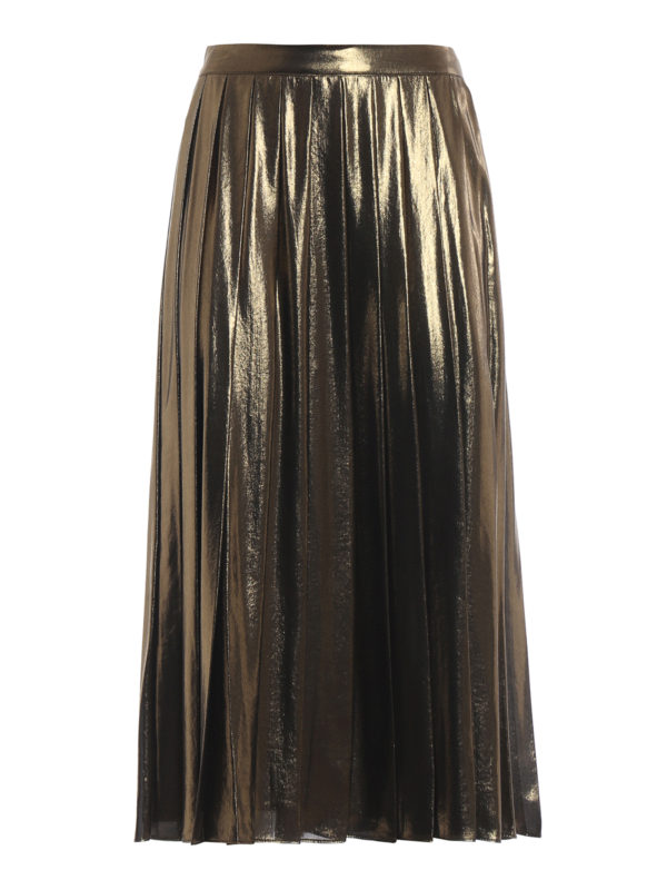 long pleated skirt gold