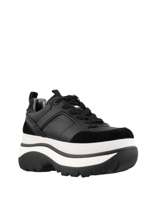 michael michael kors felicia leather and canvas platform trainer