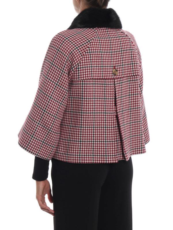 Mink collar houndstooth short cape 