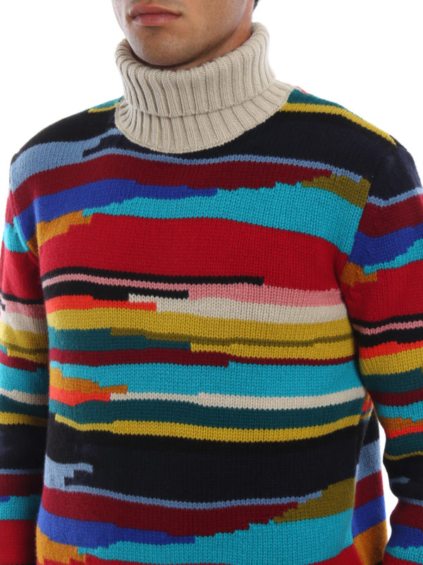 Multicolour striped wool mock neck 