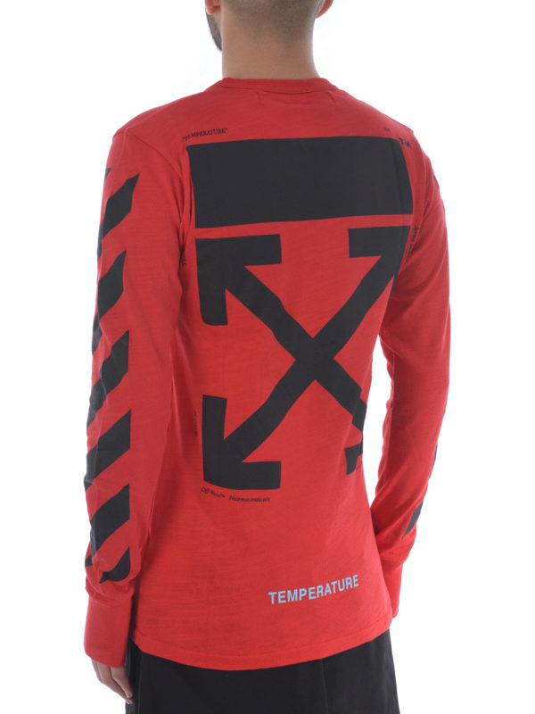 off white red long sleeve shirt