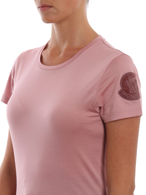 Pink T-shirt with velvet Moncler patch 