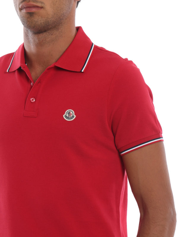 Tricolour detailed red cotton polo shirt
