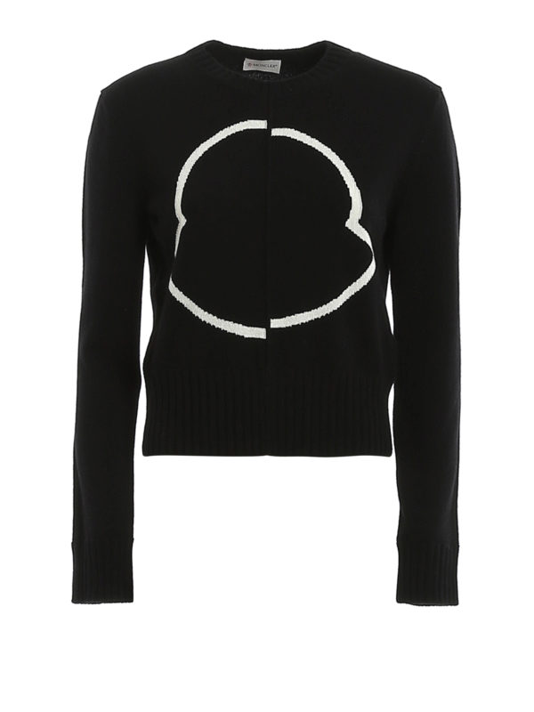 MONCLER: crew necks - Logo intarsia wool sweater