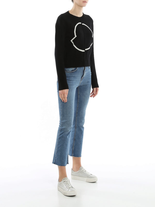 MONCLER: crew necks online - Logo intarsia wool sweater