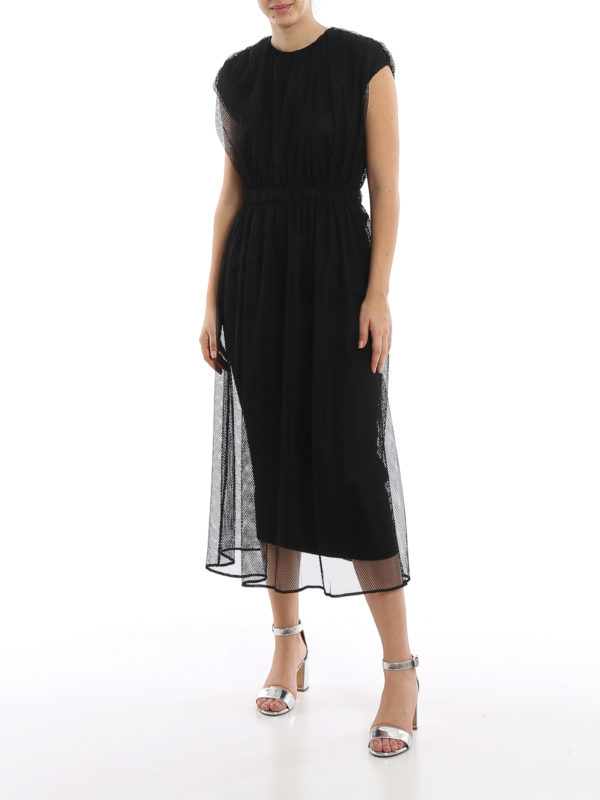 MONCLER: knee length dresses online - Tech mesh belted dress