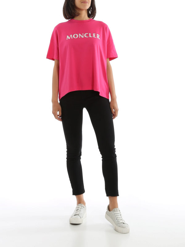 MONCLER: t-shirts online - Metallic logo jersey oversized T-shirt