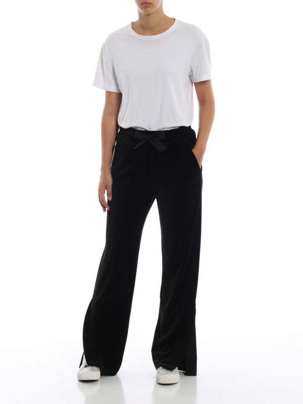 Black velvet wide leg track pants 