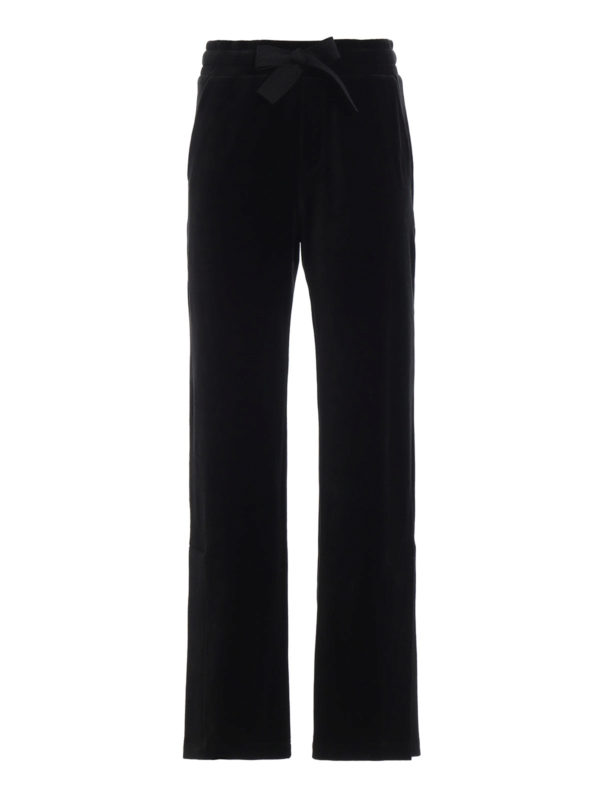 Black velvet wide leg track pants 