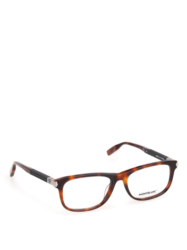 Glasses Montblanc - Havana acetate rectangular shaped eyeglasses - MB0036O008
