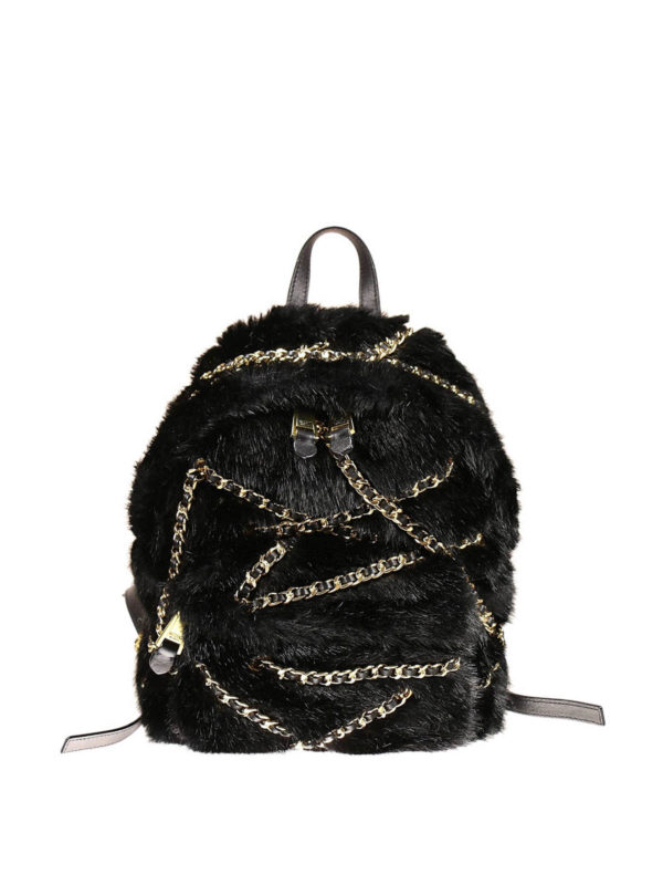 black faux fur backpack