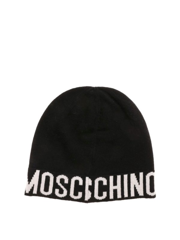 Moschino logo pattern beanie in black 