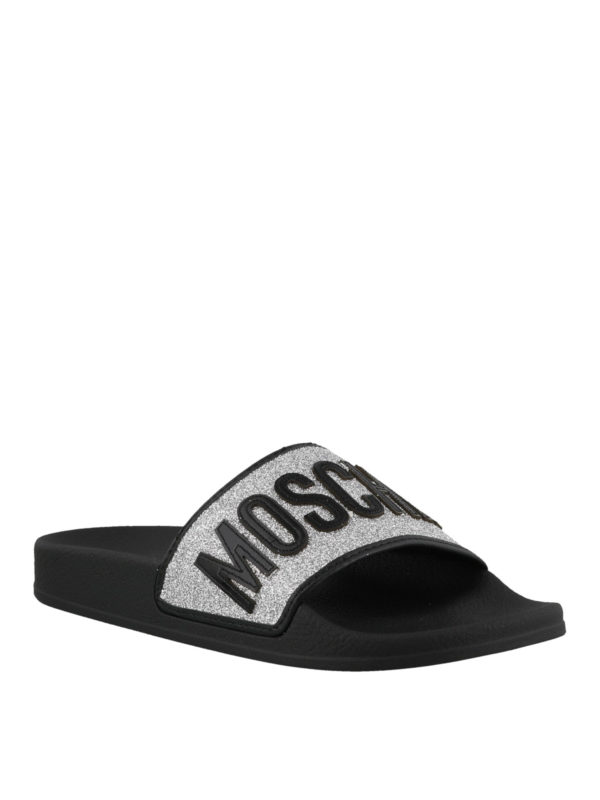 Sandals Moschino - Glittered silver band slides - MA28052G17MI0902