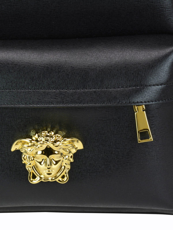 Palazzo black saffiano leather backpack shop online: VERSACE