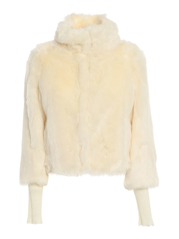 Fur & Shearling Coats Patrizia Pepe - Knitted sleeve faux fur coat ...