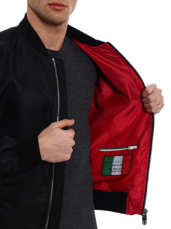 red nylon bomber jacket