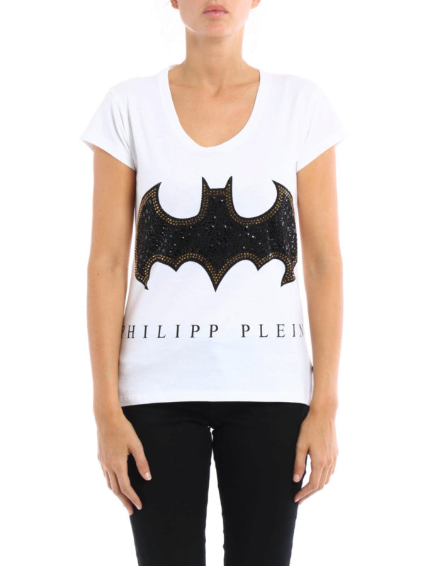 Oxide In tegenspraak zweer T-shirts Philipp Plein - Fly Batman rhinestone logo Tee - CW34408301