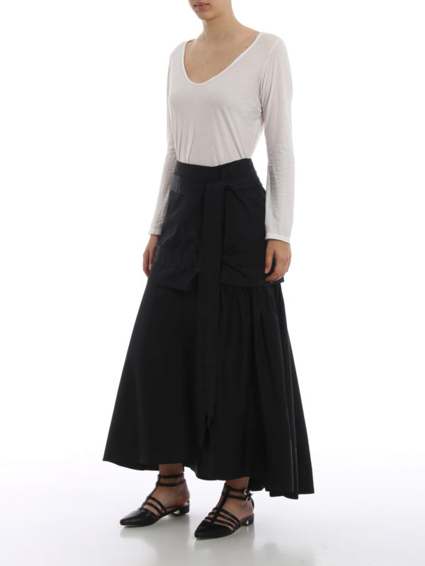 Bow black cotton maxi skirt 