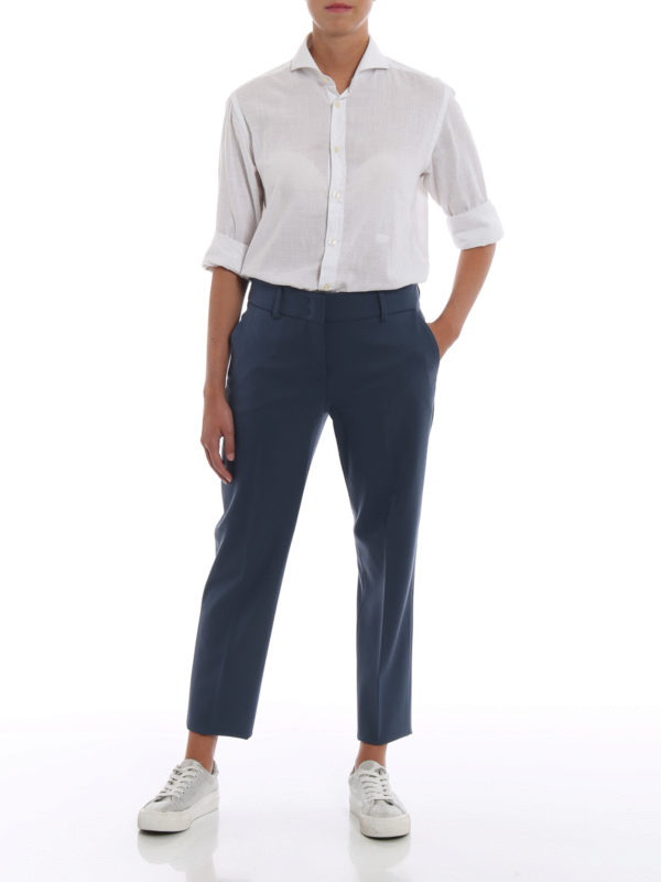 Blue wool blend cigarette trousers 