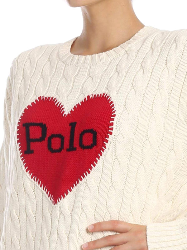 یقه گرد Polo Ralph Lauren - Cable knit heart intarsia crewneck -  211752560001