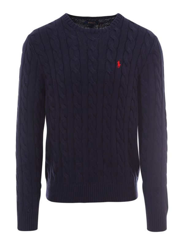 ralph lauren navy blue crew neck cable knit sweater